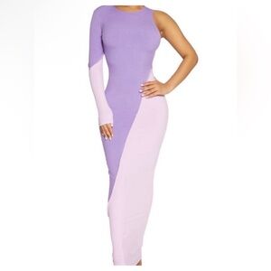 Naked Wardrobe Lavender 💜 Purple One Shoulder Snatched Midi Dress | Small | NWT